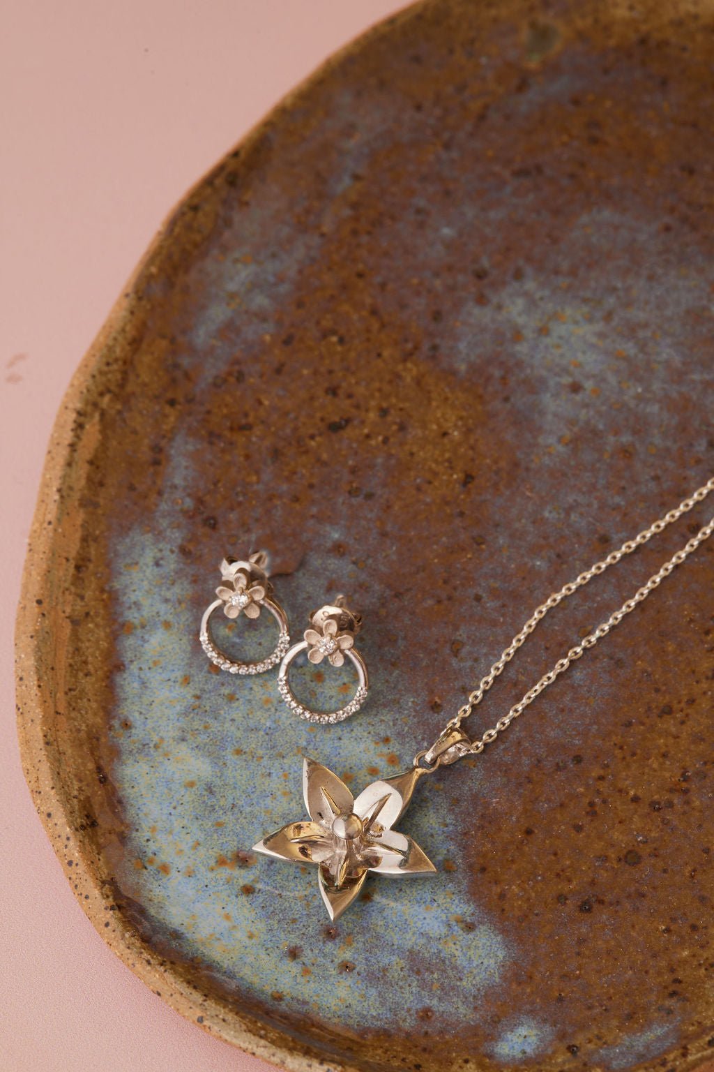 Lily Necklace and Polyhymnia Crystal Sterling Silver Earrings SET - Ema Jewels