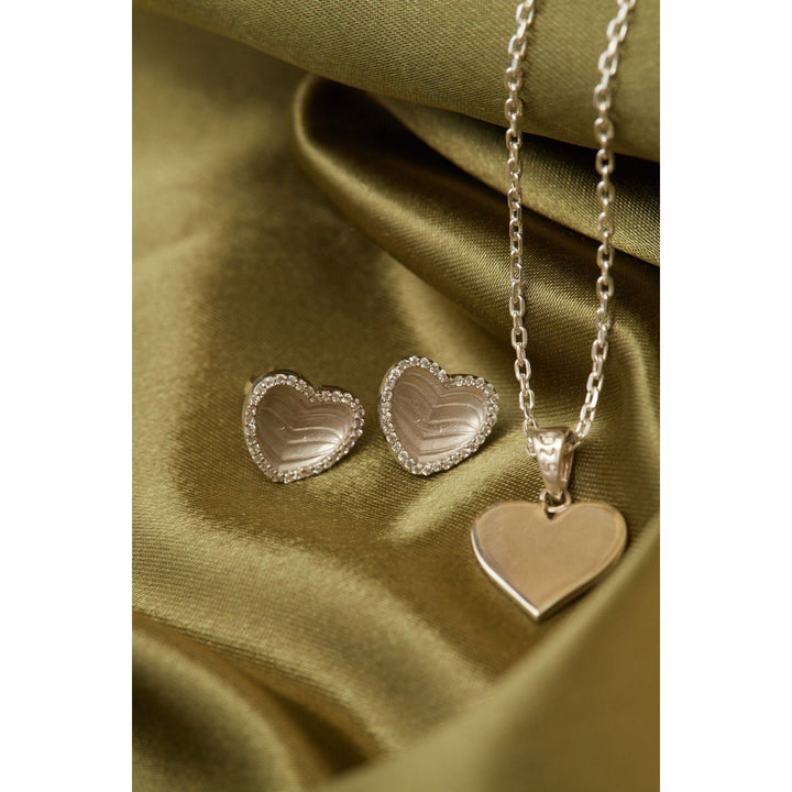 Madison Heart Necklace and Achelois Sterling Silver Earrings SET - Ema Jewels