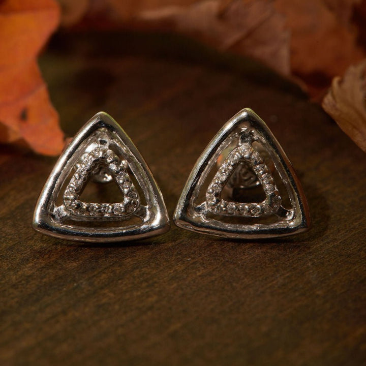 Maya Triangular Shaped Crystal Sterling Silver Earrings - Ema Jewels