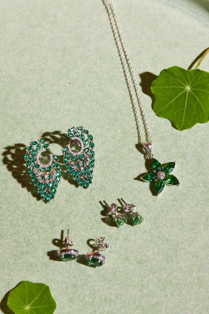 Pegasus Winged Emerald Sterling Silver Earrings - Ema Jewels