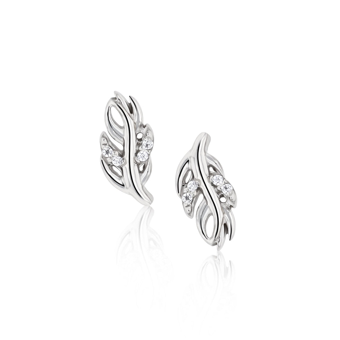 Peitho Feather Crystal Sterling Silver Earrings - Ema Jewels