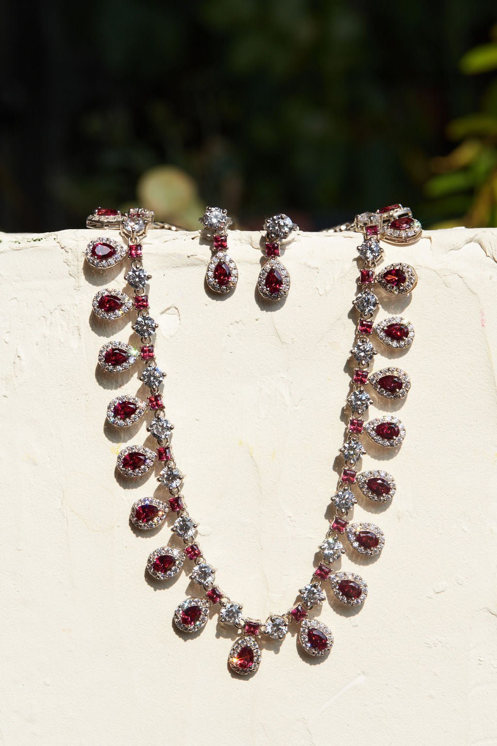 Persephone Fuchsia Sterling Silver Necklace & Earring SET - Ema Jewels