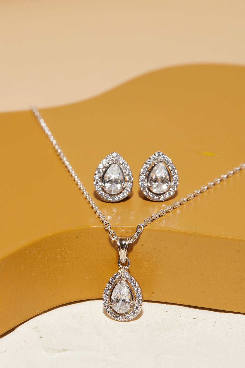 Rhea Crystal Sterling Silver Necklace & Earrings SET - Ema Jewels