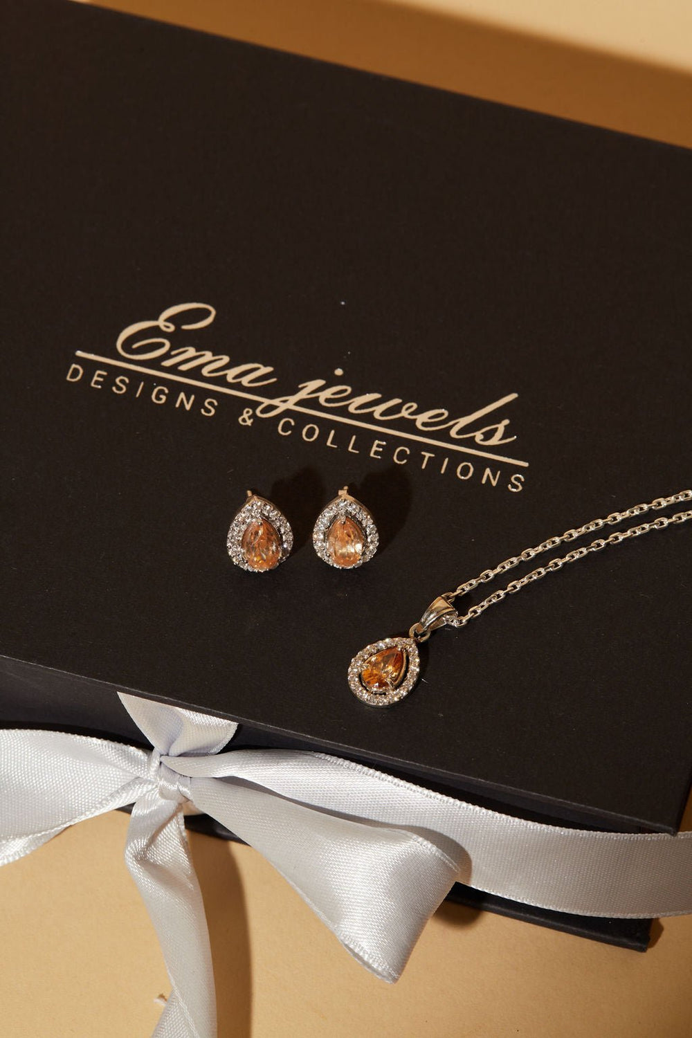 Rhea Sunflower Sterling Silver Necklace & Earrings SET - Ema Jewels